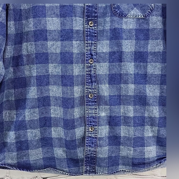 NWT Flag and Anthem Denim Shirt Mens sz Large Blue Plaid Button Up - Picture 5 of 12